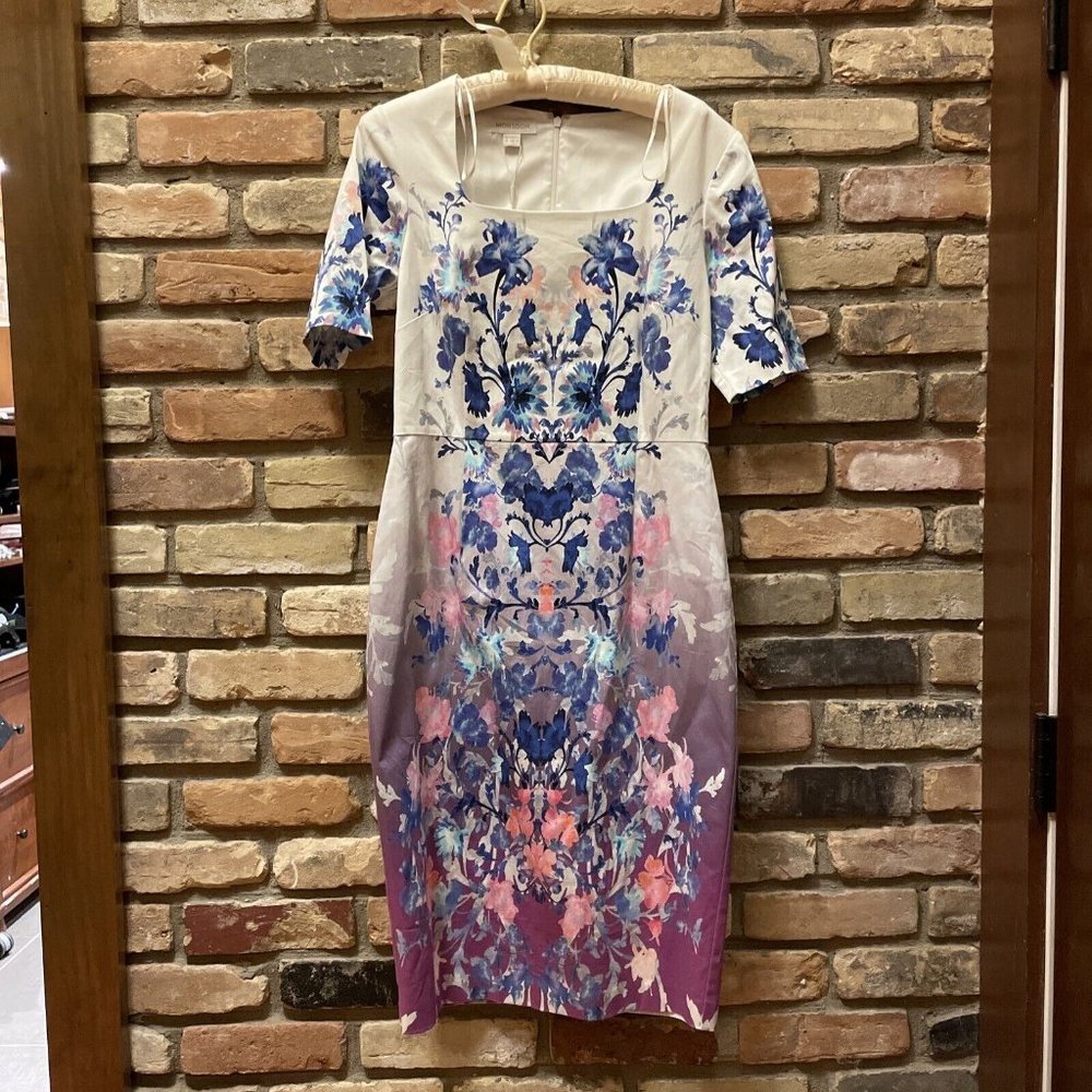 monsoon Fitted Floral lined Cotton Dress Wedding Garden Party Nwt US 8
